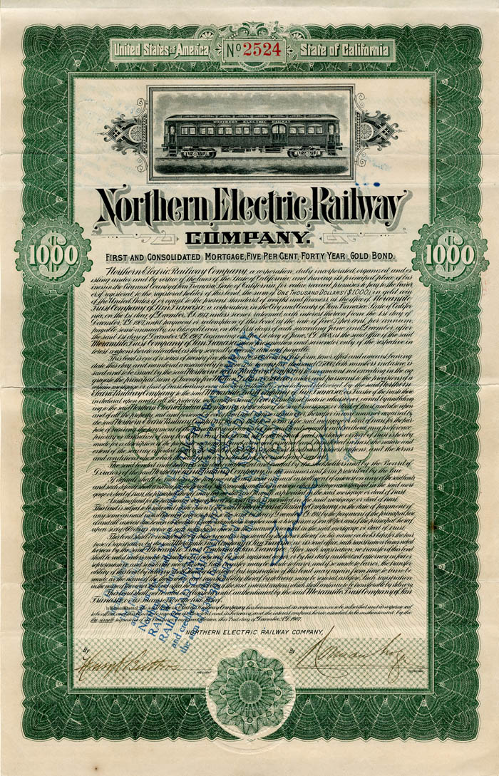 Northern Electric Railway Co. - Bond (Uncanceled)